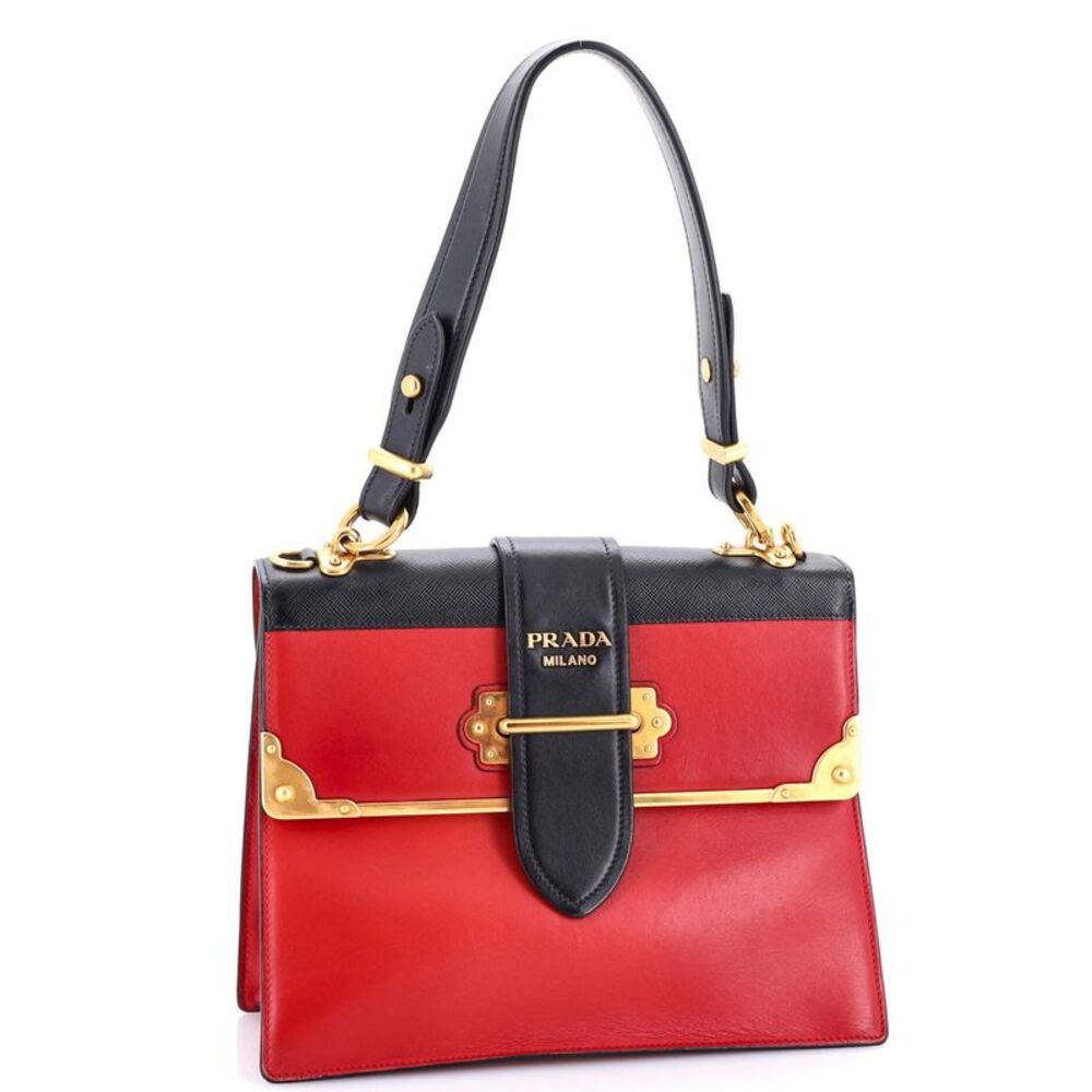 Prada Cahier Convertible Shoulder Bag City Calf and Saffiano Medium Black, Red - Picture 2 of 7